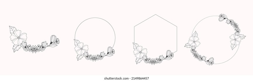 continuous lines flower flora logo wedding greeting card bride and groom invitation card vector illustration