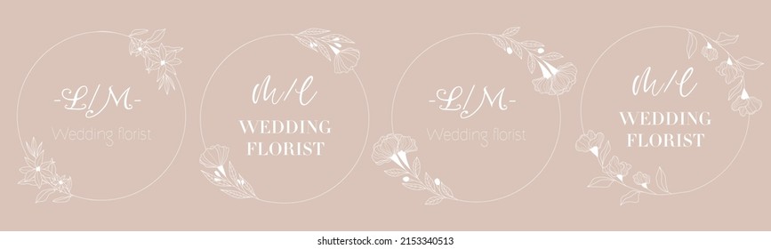 líneas continuas flor flora logotipo tarjeta de bienvenida de boda novia y novio tarjeta de invitación ilustración vectorial
