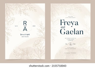 continuous lines flower flora logo wedding greeting card bride and groom invitation card vector illustration