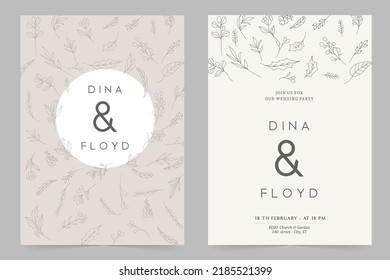 continuous lines flower flora logo wedding greeting card bride and groom invitation card vector illustration