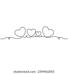 Continuous lines forming four hearts. minimalism, decoration, family - vector