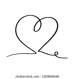 Continuous lines. Funny doodle hearts icons collection. Hand drawn Valentines day, wedding design vector illustration.