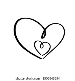 Continuous lines. Funny doodle hearts icons collection. Hand drawn Valentines day, wedding design vector illustration.