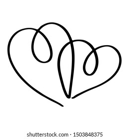Continuous lines. Funny doodle hearts icons collection. Hand drawn Valentines day, wedding design vector illustration.