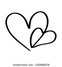Continuous lines. Funny doodle hearts icons collection. Hand drawn Valentines day, wedding design vector illustration.