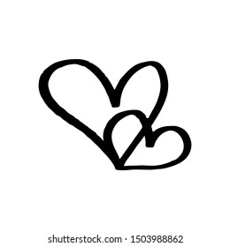 Continuous lines. Funny doodle hearts icons collection. Hand drawn Valentines day, wedding design vector illustration.