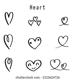 Continuous lines. Funny doodle hearts icons collection. Hand drawn Valentines day, wedding design vector illustration.