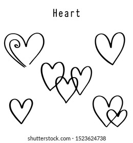 Continuous lines. Funny doodle hearts icons collection. Hand drawn Valentines day, wedding design vector illustration.