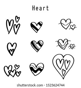 Continuous lines. Funny doodle hearts icons collection. Hand drawn Valentines day, wedding design vector illustration.