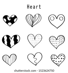Continuous lines. Funny doodle hearts icons collection. Hand drawn Valentines day, wedding design vector illustration.