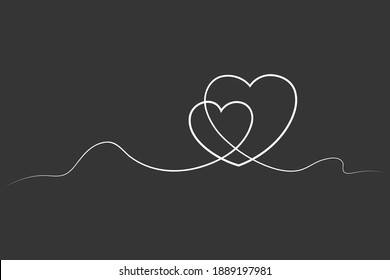Continuous lines. Funny doodle hearts icons collection. Hand drawn Valentines day, wedding design vector illustration.