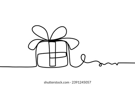 Continuous lines of a gift box. gifting concept New Year and Christmas