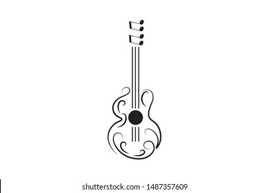 Continuous lines, guitar instruments, instrumental music, simple style, hand-drawn vector illustration