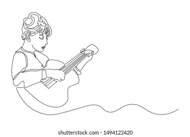 Continuous lines, guitar instruments, instrumental music, simple style, hand-drawn vector illustration