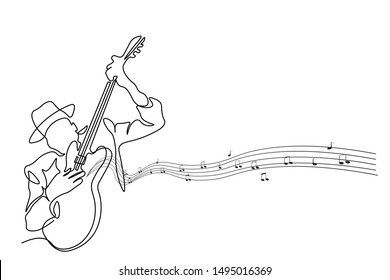 Continuous lines, guitar instruments, instrumental music, simple style, hand-drawn vector illustration