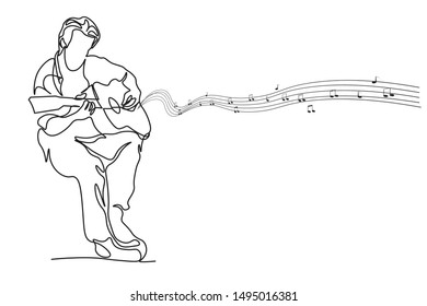 Continuous lines, guitar instruments, instrumental music, simple style, hand-drawn vector illustration