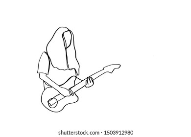 Continuous lines, guitar instruments, instrumental music, simple style, hand-drawn vector illustration