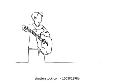 Continuous lines, guitar instruments, instrumental music, simple style, hand-drawn vector illustration