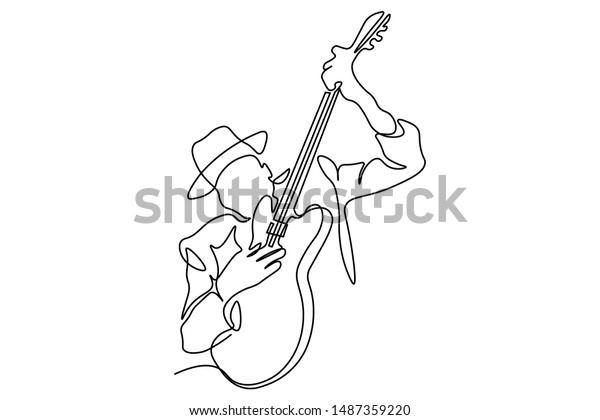 Continuous Lines Guitar Instruments Instrumental Music Stock Vector 