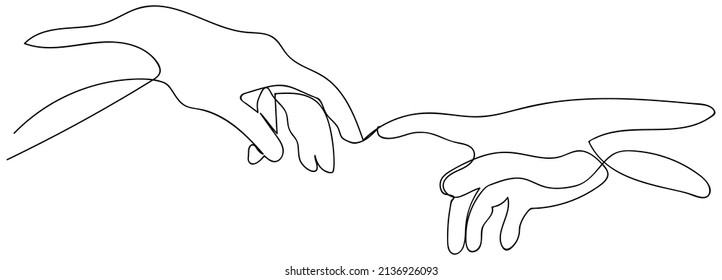 Continuous lines handshake hope help abstract simple lines Hand drawn style illustration vector. Creation of Adam. 