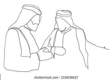 Continuous lines. Men wearing national costumes. Saudi Arabia
Style, design, hand-drawn vector illustration.
