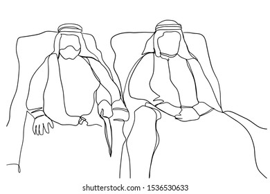 Continuous lines. Men wearing national costumes. Saudi Arabia
Style, design, hand-drawn vector illustration.
