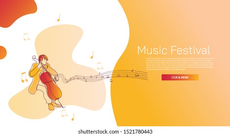 Continuous lines, music festivals and music headphones concept internet advertising. Influencer marketing, social media or network promotion, SMM banner, landing page, flyer.