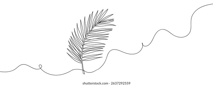 continuous lines palm leaves Line Art Vector Transparent Background.