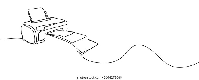 Continuous lines, printers and documents Simple art lines on transparent background.
