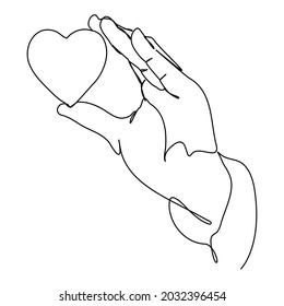 continuous lines red heart on palm love symbol
