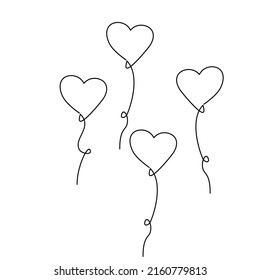 Continuous lines resembling heart-shaped balloons, minimalism, decoration - vector
