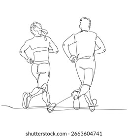 Linhas contínuas executando exercícios Maratona esportes saúde design desenhado à mão vetor ilustração