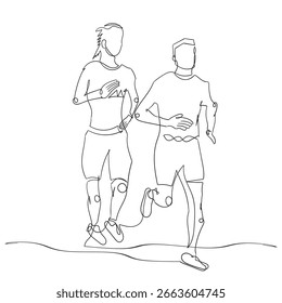 Continuous lines running exercises Marathon sports health design hand hand-drawn vector illustration