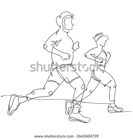 Continuous lines running exercises Marathon sports health design hand hand-drawn vector illustration