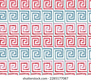 Continuous lines turning back on themselves, repeating.Repeating Mid-Century Wallpaper Pattern | Seamless 60s Mod Design | Geometric Retro Print pink, red