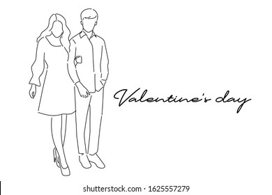 Continuous lines Valentine lovers Hand drawn vector illustration