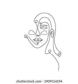 Continuous lines, woman face set image, fashion concept, minimalist woman beauty, print graphic vector illustration for t-shirt