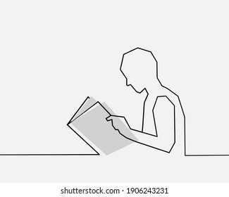 Línea continua (cuadrada), Persona leyendo un libro. Dibujo de personas establecidas. (Dibujo de la ilustración del vector con un plano de línea)