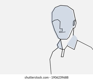 Kontinuierliche Linie(Square), junger gut aussehender Mann mit Polohemd. Zeichnen von Set People. (Vektorgrafik: eine Zeilenzeichnung)