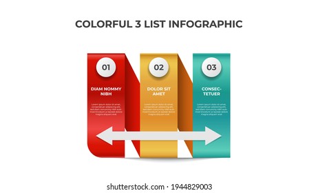 Continuous list diagram with 3 points, infographic element layout template vector