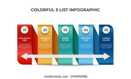 Continuous List Diagram With 5 Points, Infographic Element Layout Template Vector