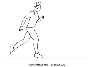 A continuous man in headphones and sport sneakers is running. The concept of a healthy lifestyle, speed, everything is in time.