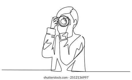 Continuous Man Photography usando câmera frente Lado tirar foto Isolado. Fotografia conceitual,negócios,ilustração vetorial digital