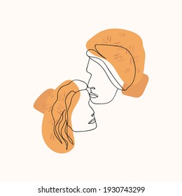 Continuous man and woman face line art, face portrait in minimal style