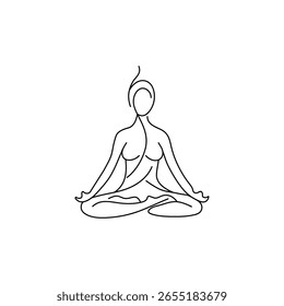 Continuous meditating yoga pose vector art line illustration