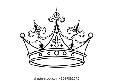 Continuous minimalist crown sketch simple black outline  monochrome crown illustration minimalist royalty symbol design 