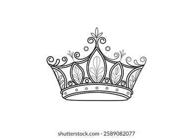 Continuous minimalist crown sketch simple black outline  monochrome crown illustration minimalist royalty symbol design 