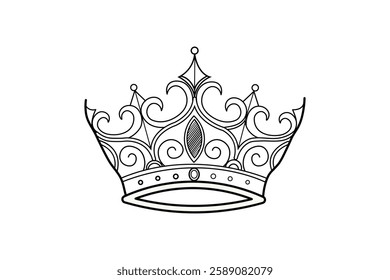 Continuous minimalist crown sketch simple black outline  monochrome crown illustration minimalist royalty symbol design 