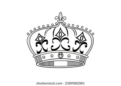 Continuous minimalist crown sketch simple black outline  monochrome crown illustration minimalist royalty symbol design 