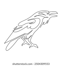 continuous mono line drawing of abstract raven or crow bird